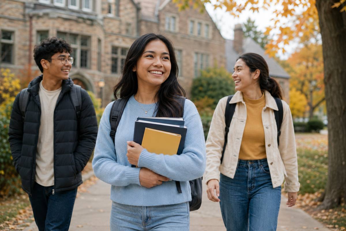 Filipino international student on a Canadian campus with a study permit