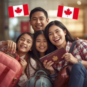 Filipino family preparing for permanent residency in Canada holding passport and travel documents