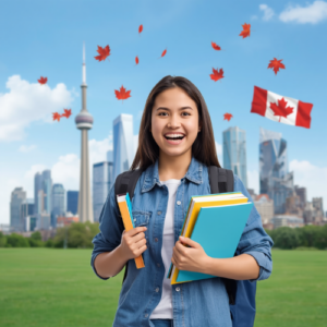 Filipino student holding books in Canada preparing for study permit application