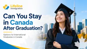 International student graduating in Canada exploring options to stay in Canada after graduation through work permits and permanent residency pathways.